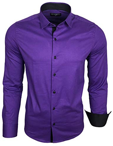 Baxboy Camicia da uomo a maniche lunghe, Slim Fit, facile da stirare, per lavoro, tempo libero, matrimonio/Con colletto Kent, modello B-500, Lilla, XXL
