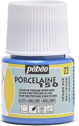 Pebeo Porcelaine 150 Ceramic Paint - Water-Based High-Gloss Color Paints for Porcelain, Premium Art Supplies, Non-Toxic & Heat-Safe, 45 ml Bottle, Opaline Blue