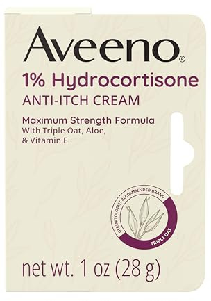 Aveeno Maximum Strength 1% Hydrocortisone Anti-Itch Cream, Triple Oat, Aloe & Vitamin E For Itch Relief From Eczema, Psoriasis, Insect Bites, Poison Ivy, Oak & Sumac & Detergents, 1 oz, 2 Pack