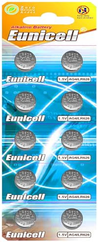 EUNICELL AG4 LR626 LR66 1,5V Alkaline Knopfzellen 18 mAh 10 Stück für Uhren | 10 EUNICELL AG4/LR626 Alkaline-Knopfzellen mit 1,5 V und 18 mAh für Uhren, Taschenrechner, Messgeräte und Kleingeräte