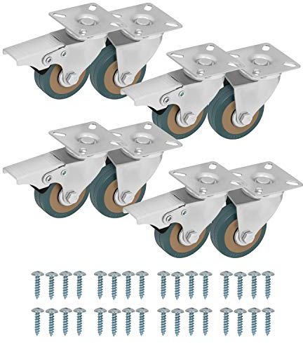 Kurtzy Set da 8 Ruote per Mobili con Rotelle Girevoli Robuste - Rotelle per Mobili con Freno da 50 mm con Ruote in Gomma, Viti e Piastre Metalliche per Ruote Carrello, Ruote Mobili e Ruote Girevoli