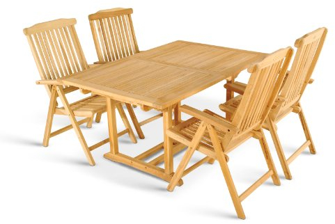 SAM 5tlg. Gartengruppe Kuba, Teak-Holz Gartenmöbel, 1 x Auszieh-Tisch Kuba + 4 x Hochlehner Aruba