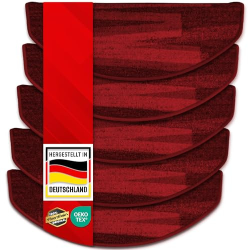 casa pura Stufenmatten innen selbstklebend halbrund rot 15 Stück Treppenstufen Matten 65 x 23,5cm, modernes Design Stufenteppich (Via Veneto)