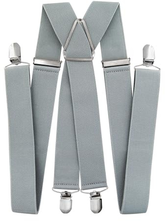 axy Hosenträger für Herren breit 3,5 cm in X-Form mit 4 Hosenträger Clips extra stark längenverstellbar 35mm (Grau)