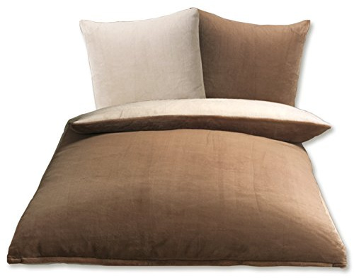 Gözze - Wendebettwäsche, Cashmere-Feeling, Bettbezug: 135 x 200 cm, Kissenbezug: 80 x 80 cm, Mikrofaser - Taupe/Wollweiß