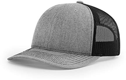Richardson Unisex 112 Trucker Adjustable Snapback Baseball Cap, Heather Grey/Black, One Size