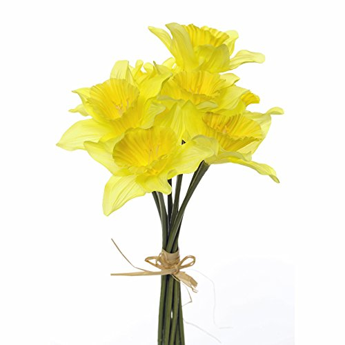 FloristryWarehouse Artificial Silk Daffodils Bunch 9 Stems Realistic Yellow Daffodil flowers 33cm