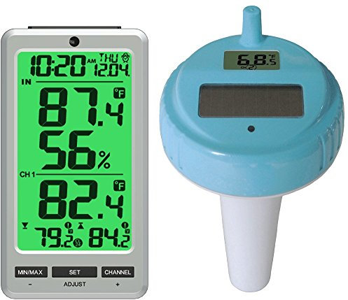 Ambient Weather WS-25 Wireless 8-Channel Floating Pool and Spa Thermometer with Indoor Temperature and Humidity