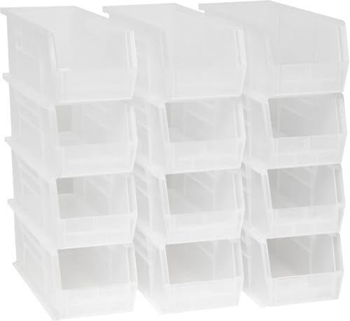 Akro-Mils 30234 AkroBins Plastic Storage Bins, Space-Saving Stackable Bins for Garage, Pantry, Craft Organization, 15 x 5 x 5, Clear, 12-Pack