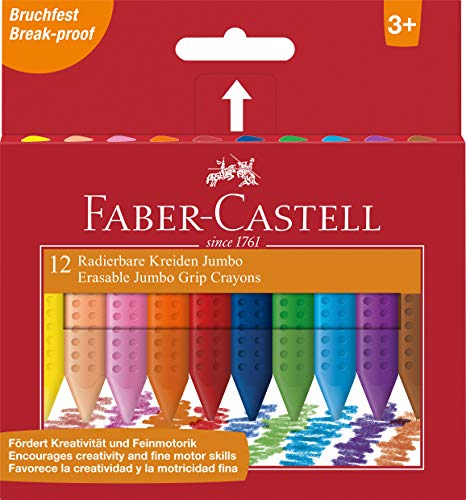 FABER-CASTELL 122540 - Radierbare Kreide Jumbo GRIP, 12er Kartonetui