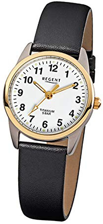Regent Damen Armbanduhr aus Titan und Leder in der Farbe Silber-Gold-Weiß-Schwarz 26mm, Wasserdichtigkeit: 5Bar, 12090259