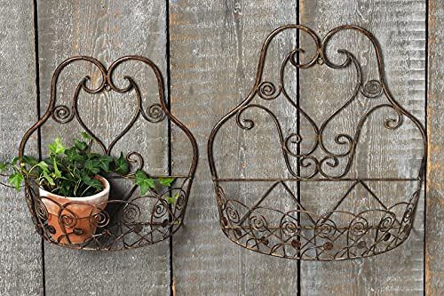 Wandhalterung, Wand-Korb 2er-Set aus Metall in antikbraun, Länge ca. 31 cm und 39 cm