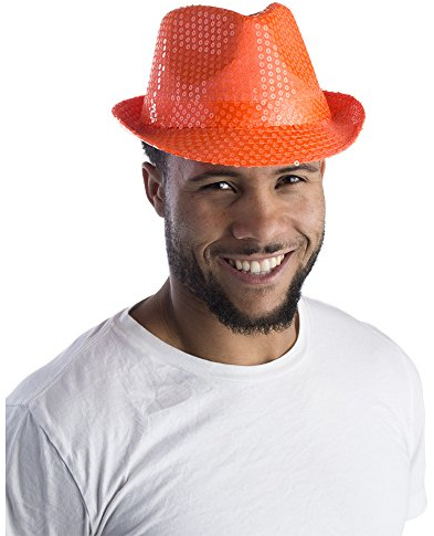 Dress Up America Orange paljetterad Fedora hatt för vuxna