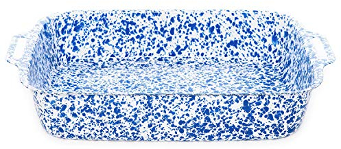 Enamelware Lasagna Pan, 15 x 9.5 inches, Blue/White Splatter