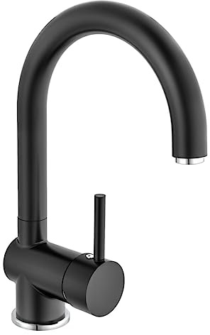 EISL Spültischarmatur FUTURA C, nachhaltige, energiesparende Küchenarmatur, Wasserhahn Küche, 360° schwenkbar,Chrom/Schwarz matt, NI182GAB, 31 cm hoch