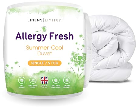 Linens Limited - Single Duvet 7.5 Tog, Made in the UK, Allergy Fresh, Summer Cool Quilt, Soft and Comfy, Anti Allergy Hollowfibre, Machine Washable (White)