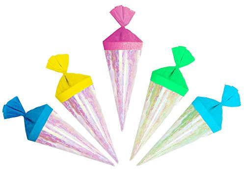 alles-meine.de GmbH 5 STK. Schultüte 8 cm - Moonlight schimmernd rund - Geschenktüte klein - zur Dekoration oder Anhängen an die große Zuckertüte Deko für Schulanfang Dekotüten 8