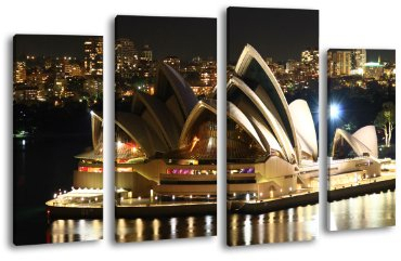 Leinwandbild Sydney Opera LW164 Wandbild, Bild auf Leinwand, 4 Teile, 180x100cm, Kunstdruck Canvas, XXL Bilder, Keilrahmenbild, fertig aufgespannt, Bild, Holzrahmen, Australien, City, Skyline,