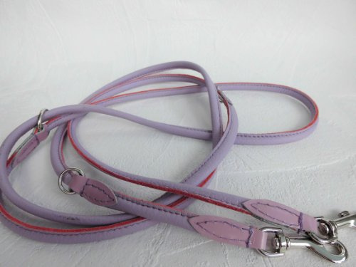 Luxus HUNDELEINE, Runde Leine, 220cm/8mm, Leder + Hell LILA+ Verstellbar Handgefertigt (PL.8-05-7-62) - ca bis 15 Kg