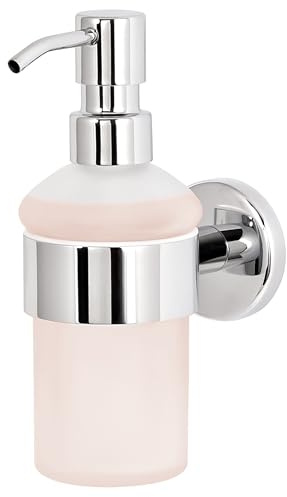 bremermann Bad-Serie Lucente - Seifenspender inkl. Wandhalterung, 200 ml Fassungsvermögen - nachfüllbarer Flüssigseifenspender, Soap Dispenser aus satiniertem Glas und Edelstahl, verchromt