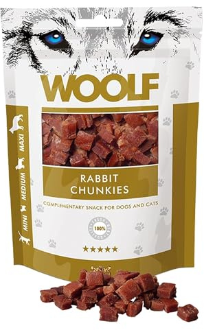 WOOLF Chunkies - Complementary Snacks for Dogs. Dog Treats with Natural Ingredients and High Meat Content, Balanced Nutrition, Free from Artificial Additives. Suitable for Puppies (Rabbit, 100g)
