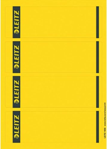 Leitz PC-beschriftbare Rückenschilder selbstklebend für Standard- und Hartpappe-Ordner, 100 Stück, Kurzes und breites Format, 62 x 192 mm, Papier, gelb, 16852015