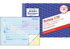 AVERY Zweckform 20 x Formularbuch Quittung A6 quer selbstdurchschreibend VE=2x40 Blatt