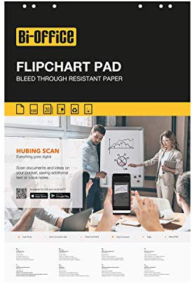 Bi-Office Bloc de papel para Pizarra Rotafolios, Euro, con perforación, 55 g/m², Blanco, 50 Hojas por Bloc, Paquete de 5 Bloques