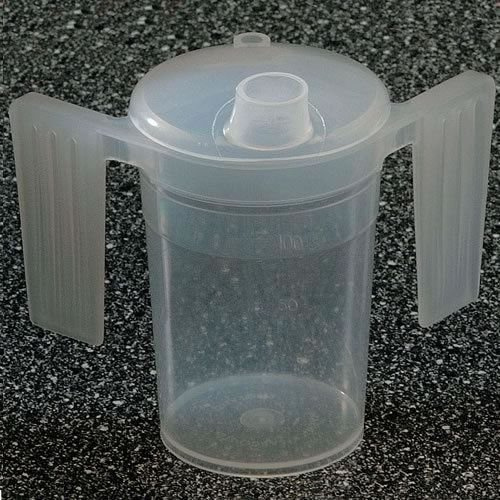 Two Handled Plastic Feeding Cup with SPOUT Adult Feeder Beaker Disability Drinking AIDS - Pack of 3 - Wide Spout