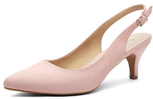 Greatonu Womens Court Shoes Low Kitten Heels Slingback Pointed Toe Dress Pumps Light Pink