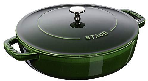 STAUB Gjutjärnsgryta, Chistera droppstruktur i locket, rund 24 cm, 2,5 l, lämplig för alla typer av spisar, basilika grön