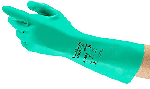 VersaTouch Ansell AlphaTec 37-200 Nitril-Handschuhe, Chemikalienschutz-Handschuh, Chemikalien- und Flüssigkeitsschutz, Arbeitshandschuhe Wiederverwendbar, Grün, Größe 2XL (12 Paar)