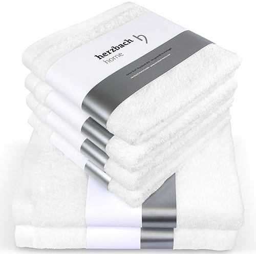 herzbach home Handtücher Pura 6er Set 4X Hand- 2X Duschtuch 100% Baumwolle | extra weich und saugstark, langlebig und pflegeleicht, mit Aufhänger, gehobene Gramatur 550 gsm, Hergestellt in Porugal