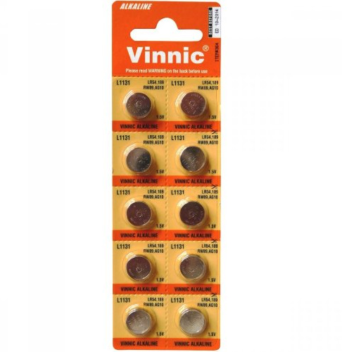 Button Cell Batteries 10x AG10 G10 LR54 1.5 V Vinnic L1131 Alkaline Button Cell