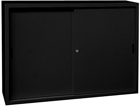 Schiebetürenschrank komplett montiert schwarz 109x160x45cm (HxBxT) Schwebetürenschrank Büro Aktenschrank Sideboard aus Stahl 550159