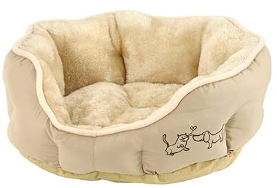 Dehner Favoritäng hundsäng och kattsäng Sammy, oval, ca 57 x 52 x 14 cm, polyester, beige