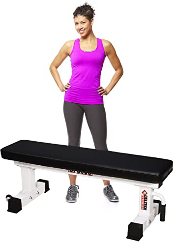 DF8000 Heavy Duty Flat Exercise Bench – 1000 LBS Capacity – White Exercise Bench Fitness Station for Strength Training- Dumbbell Training by Deltech Fitness