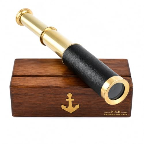 Nautical Replica Hub Antique Marine Brass Pocket Telescope 12 with Wooden Box