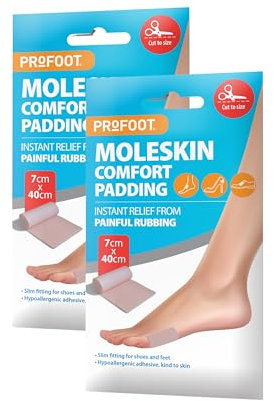 Profoot Moleskin Roll - Instant Relief for Painful Rubbing - Ideal for Blister Prevention, Bunions, Calluses and Foot Discomfort - Hypoallergenic and Waterproof - (2 Pack)