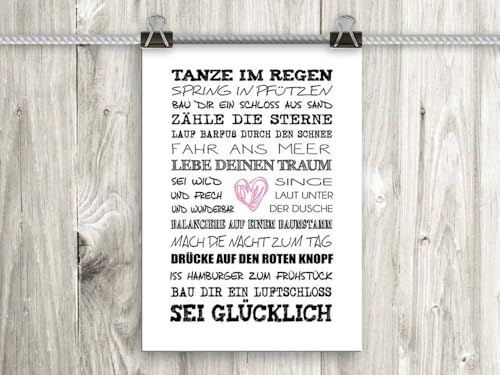artissimo Poster DIN A4 Hochformat 21x29,7 cm PE0041-DR – Spruchposter Sei Glücklich, modernes Motivationsposter mit Typografie, inspirierende Wanddeko Wohnzimmer Büro