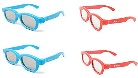 Ultra 2 Blue 2 Red Childrens Passive 3D Glasses Kids for Use with all Passive TVs Cinema Projectors and RealD Films Movies Circular Polarised 3D Glasses Passive Kids Movies Cinema 3D Glasses