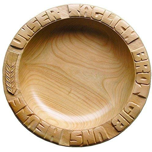 CleanPrince 28 cm Brotteller Brotschale Holzteller Ahorn handgeschnitzt Höhe ca. 4-4,5 cm, UNSER TÄGLICH BROT GIB UNS HEUTE + BROTÄHRE Lebensmittelecht Deutschland