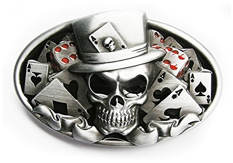 Schnalle123 Gürtelschnalle Pokerface Poker Schädel Karten 3D Optik für Wechselgürtel Gürtel Schnalle Buckle Modell 53