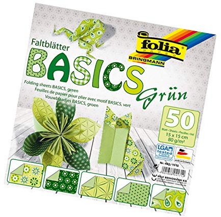 Folia papiroflexia/Origami Papel de 80 G/m², 50 unidades, varios diseños, color BASICS 15x15cm grün