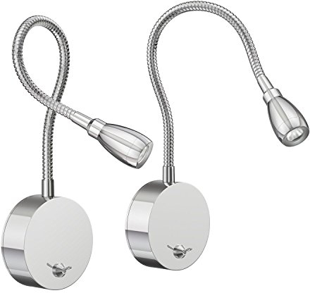 ledscom.de 2 Lampada da lettura/apparecchio da parete a LED HAN, collo d'oca, interruttore, cromo lucido, bianco