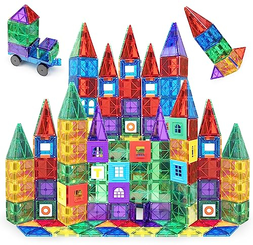 Playmags Magnetische Bausteine - 150-Teiliges Mega-Set: Särkeren Magneten, Robust, Super Haltbar Mit Klaren, Klaren Farbfliesen. 18-Teiliges Clickins-Zubehör Zur Steigerung Ihrer Kreativität