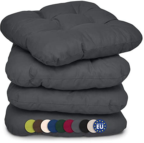 Beautissu 4er Set Sitzkissen 40x40 cm Lisa Anthrazit - weiche Indoor & Outdoor Kissen mit 8cm Schaumstoff Füllung, widerstandsfähige & robuste Sitzpolster für Außenbereich Made in EU
