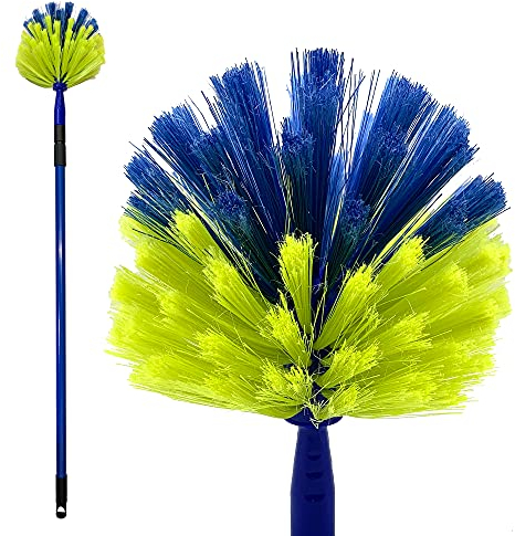 Domed Cobweb Duster with Telescopic Handle, Cobweb Brush Extendable up to 171cm − Long Handled Duster Brush for Indoor Corner Cleaning