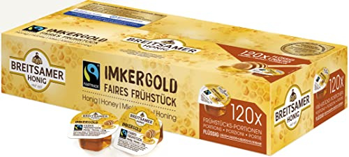 Breitsamer FairTrade Portionen flüssig 120x20g – Aromatischer flüssiger Blütenhonig in praktischen Portionen, ideal für Großverbraucher, Hotels und Gastronomie (insg. 2,4kg)
