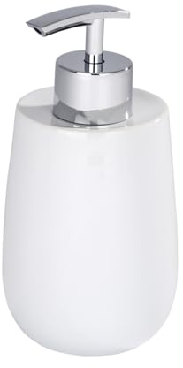 WENKO Seifenspender Malta, nachfüllbarer Seifendosierer für Flüssigseife und Lotion aus hochwertiger Keramik, 7,5 x 15 x 8 cm, Füllmenge 290 ml, Weiß